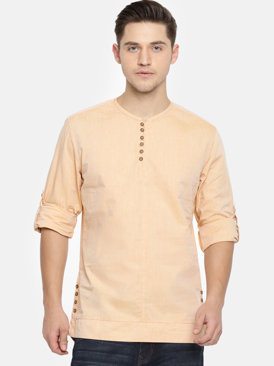 

The Indian Garage Co Men Beige Solid Straight Kurta