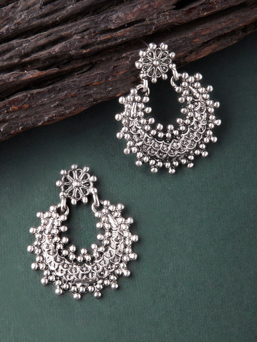 

Rubans Silver-Toned Oxidised Classic Drop Earrings
