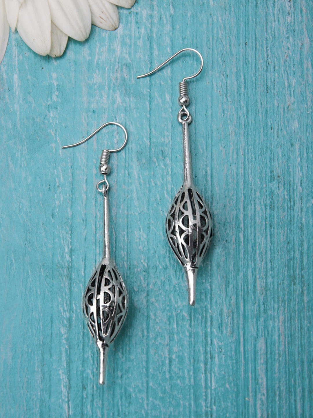 

Rubans Silver-Toned Oxidised Classic Drop Earrings