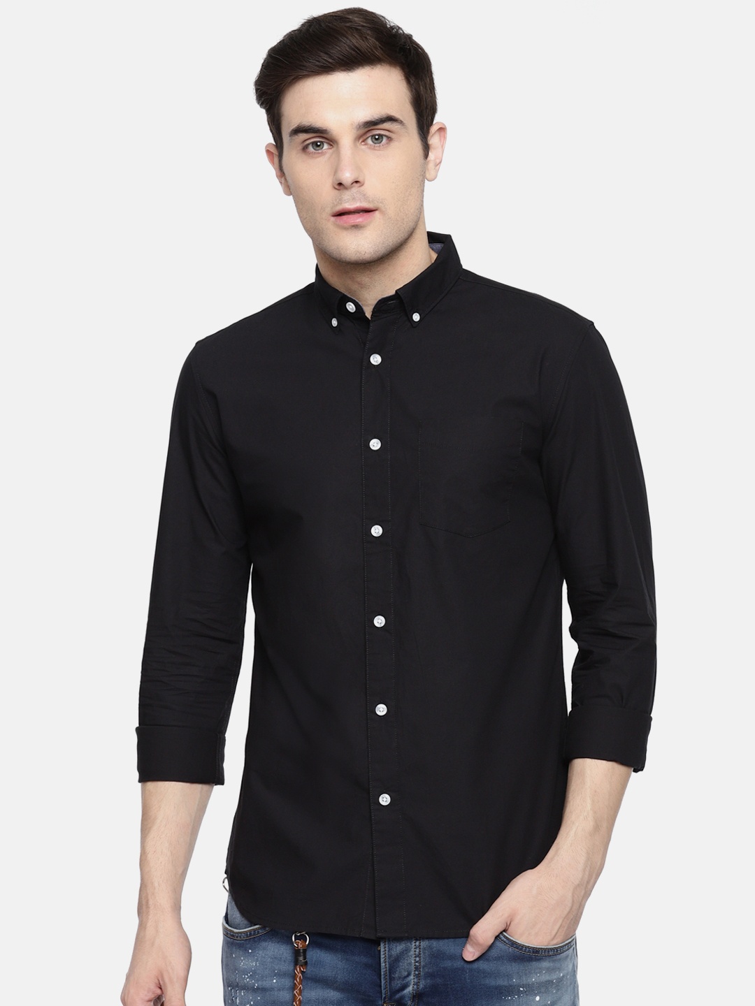 

Jack & Jones Men Black Slim Fit Solid Casual Shirt