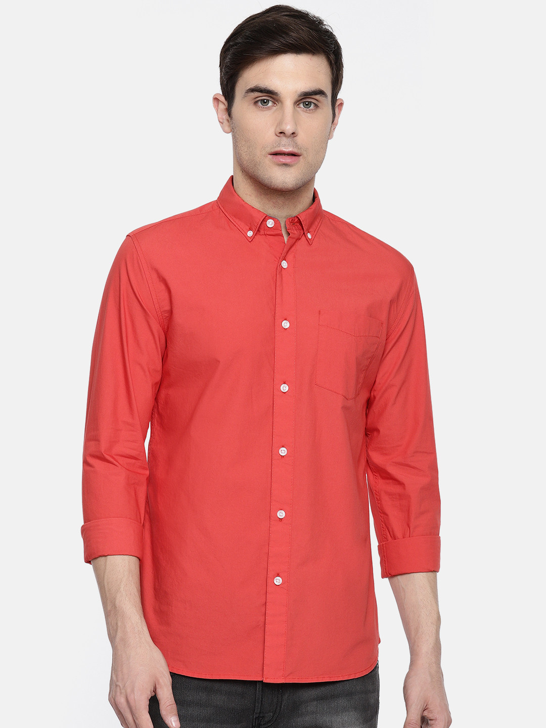 

Jack & Jones Men Rust Red Slim Fit Solid Casual Shirt