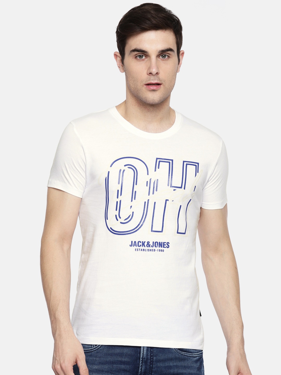 

Jack Jones Men White Printed Pure Cotton T-shirt
