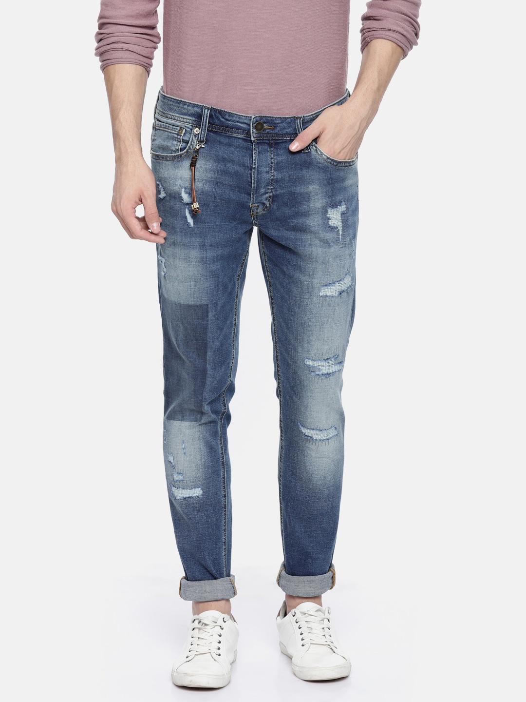 

Jack & Jones Men Blue Glenn Slim Fit Low-Rise Mildly Distressed Stretchable Jeans