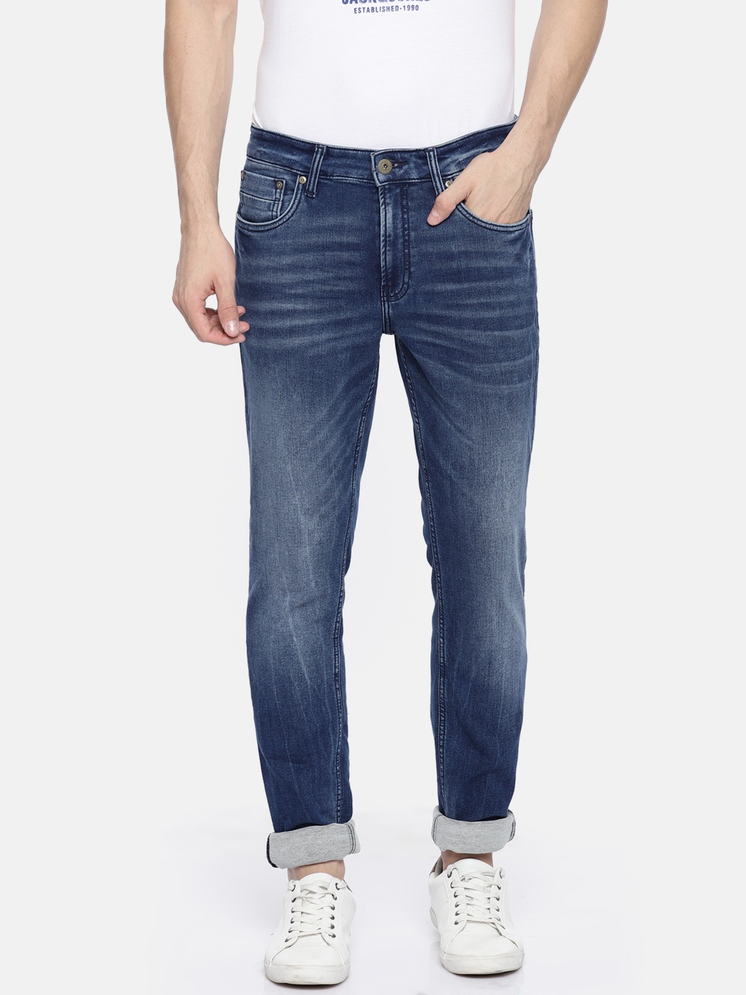 

Jack & Jones Men Blue Ben Skinny Fit Low-Rise Clean Look Stretchable Jeans
