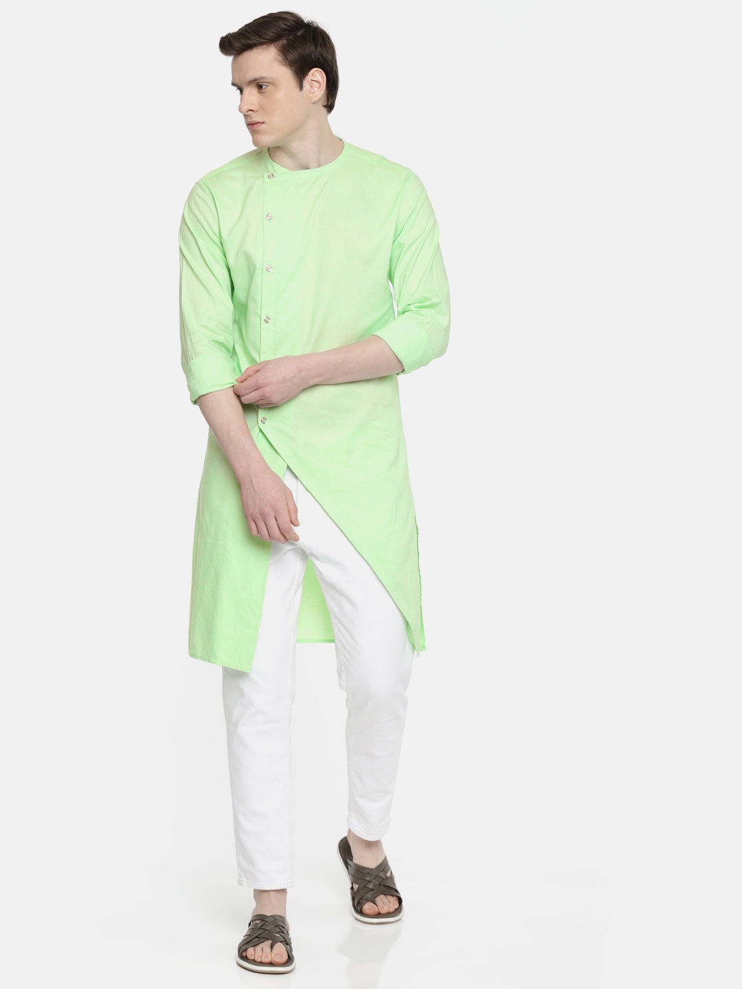 

Freehand Men Green Solid Straight Kurta
