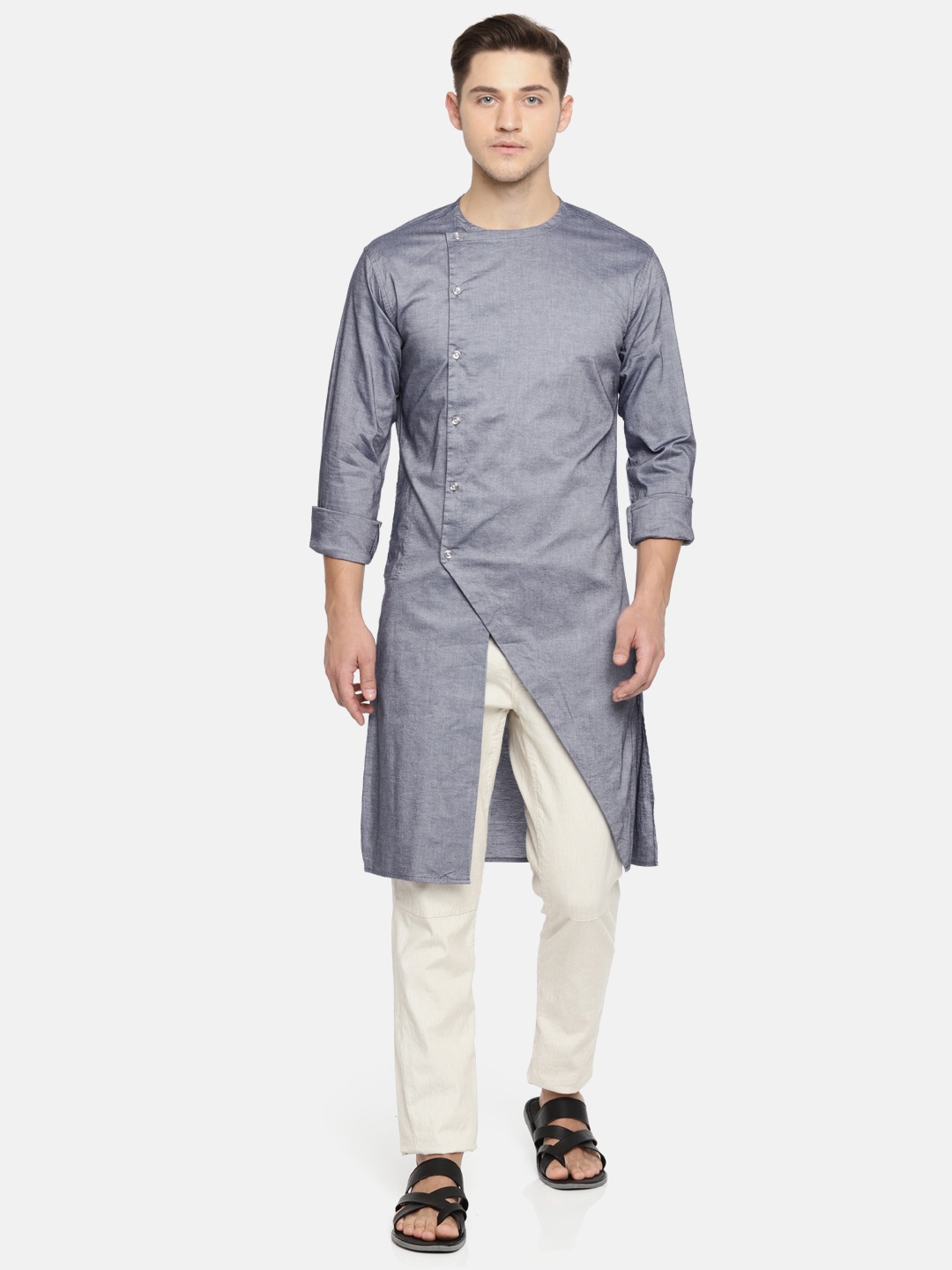 

Freehand Men Navy Blue Solid Straight Kurta