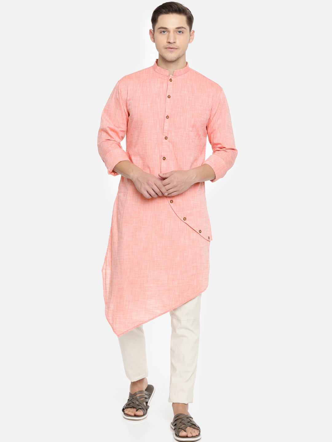 

Freehand Men Coral Orange Solid Straight Kurta