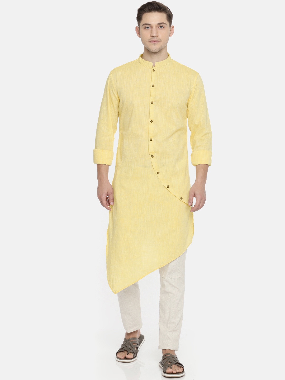 

Freehand Men Yellow Solid Straight Kurta