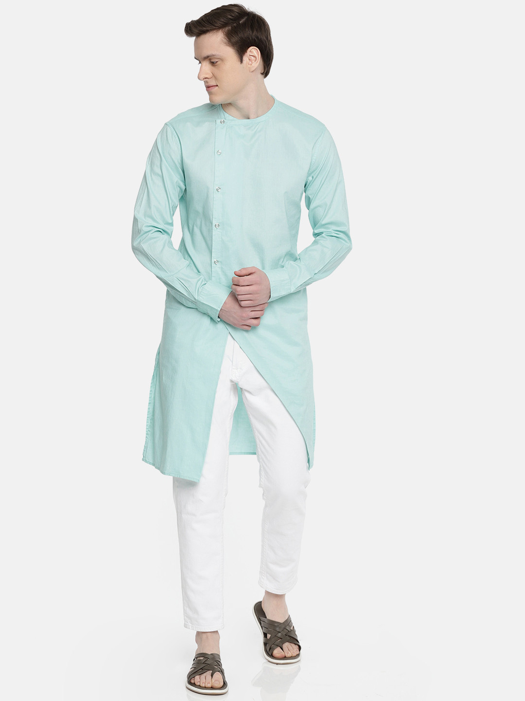 

Freehand Men Blue Solid Straight Kurta