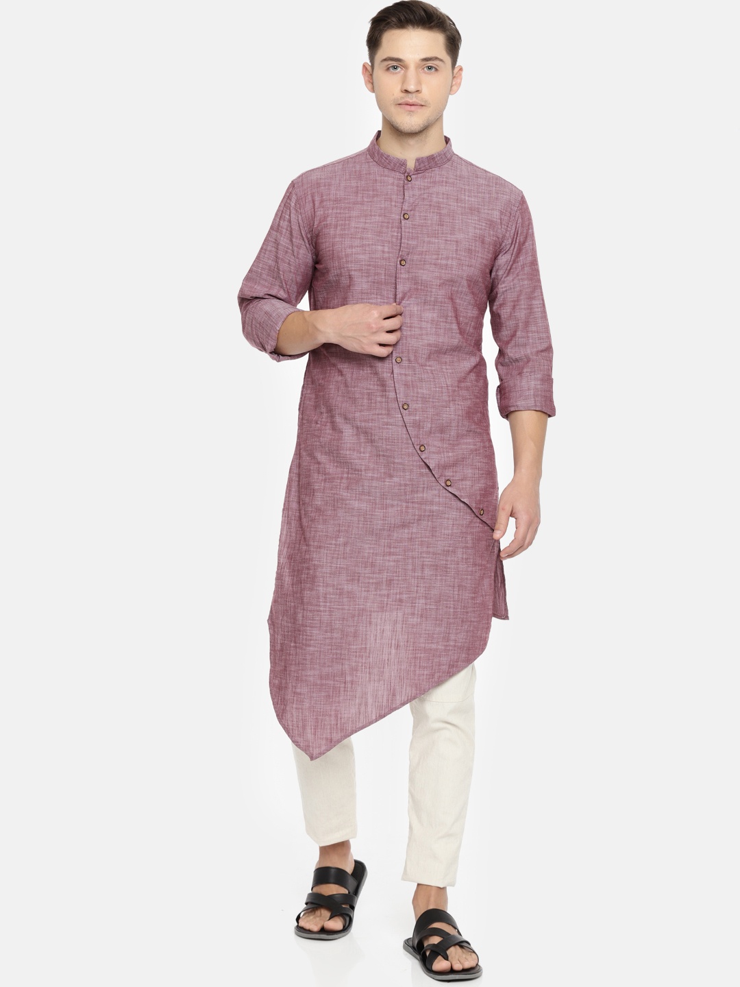 

Freehand Men Maroon Solid Straight Kurta