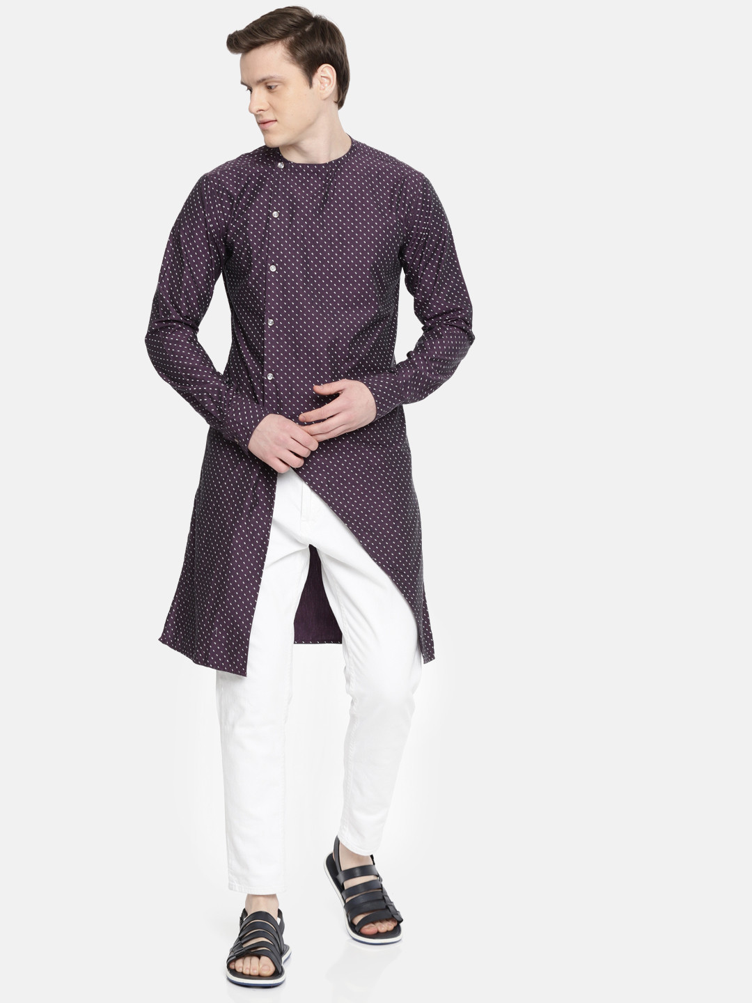 

Freehand Men Violet Printed Straight Kurta