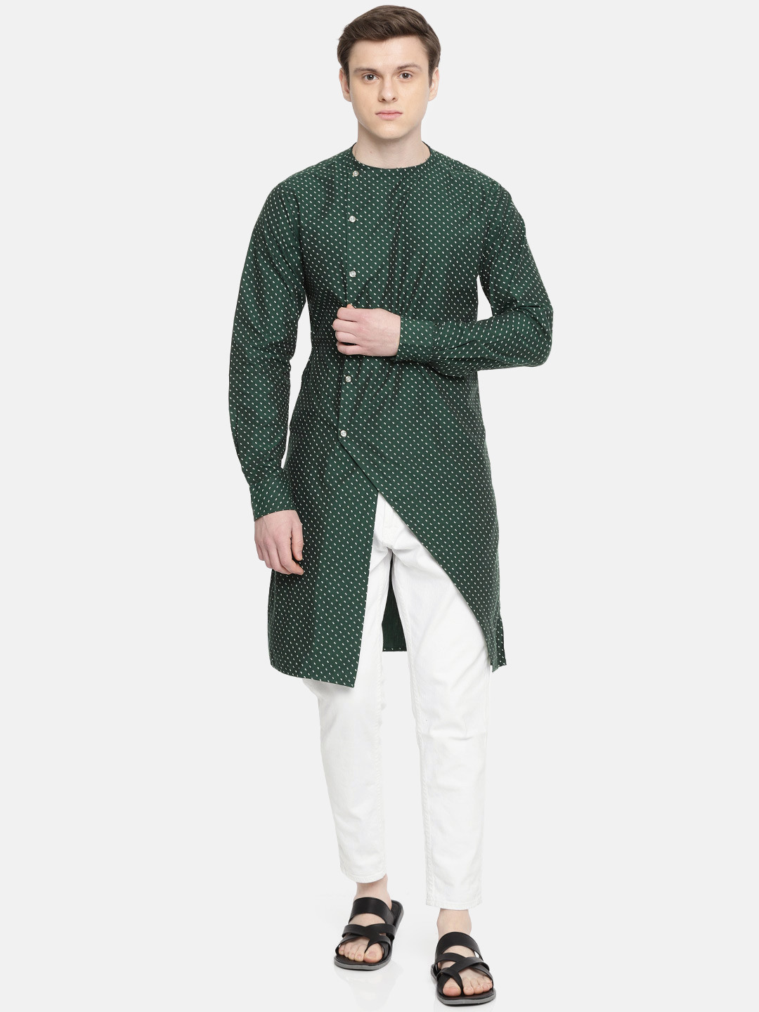 

Freehand Men Green Printed Straight Kurta