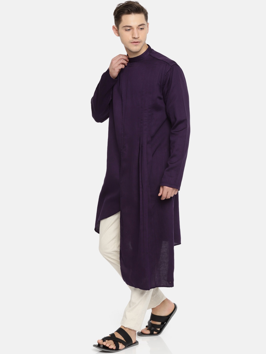 

Freehand Men Purple Solid Straight Kurta