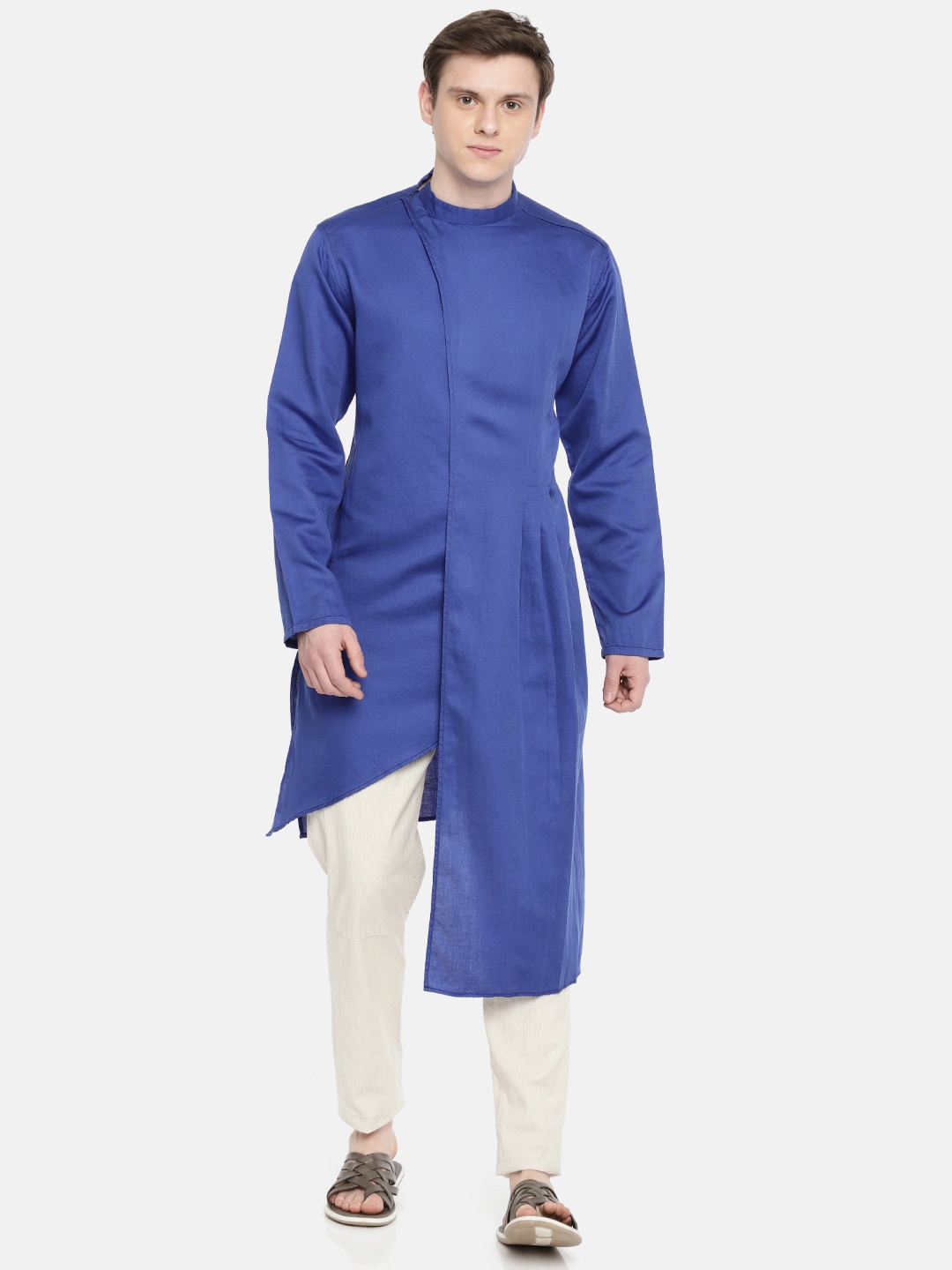 

Freehand Men Blue Solid Straight Kurta