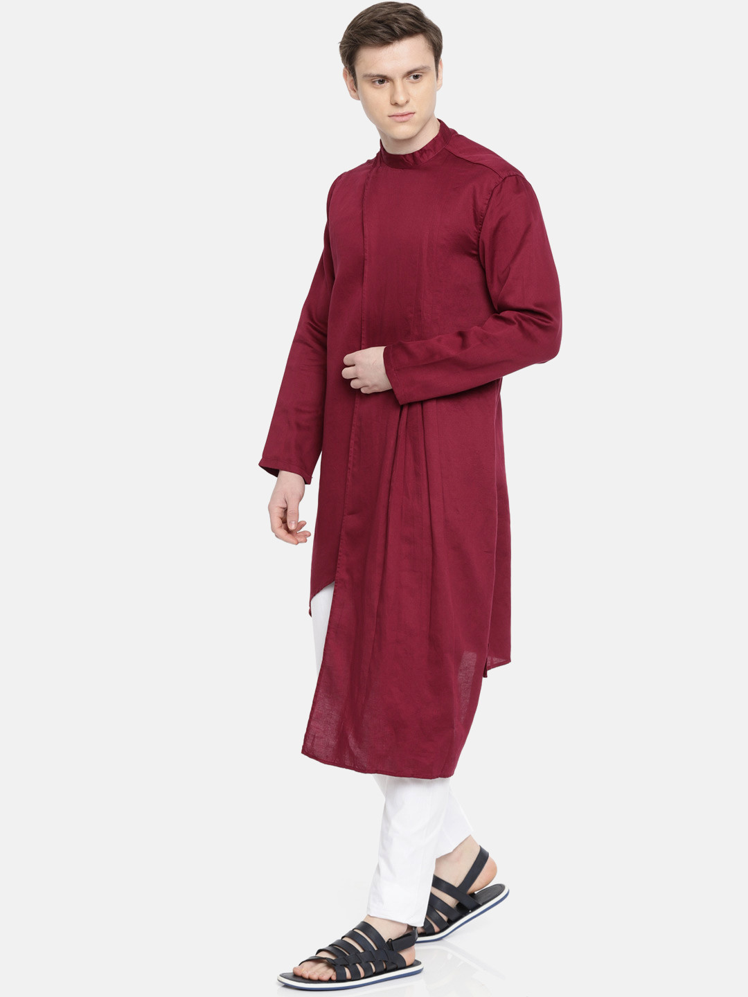 

Freehand Men Maroon Solid Straight Kurta