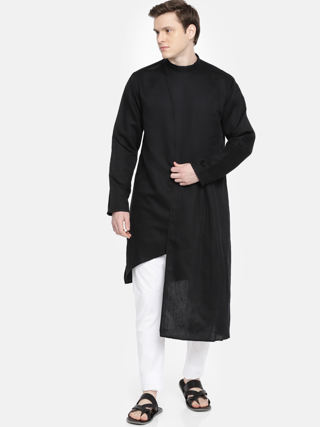 

Freehand Men Black Solid Straight Kurta