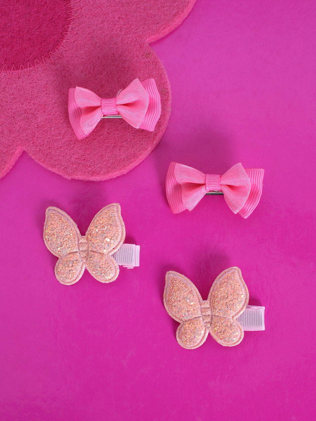 

Lil' Star by ayesha Set Of 2 Pink Bowtie & Gold Glitter Butterfly Hair Clips