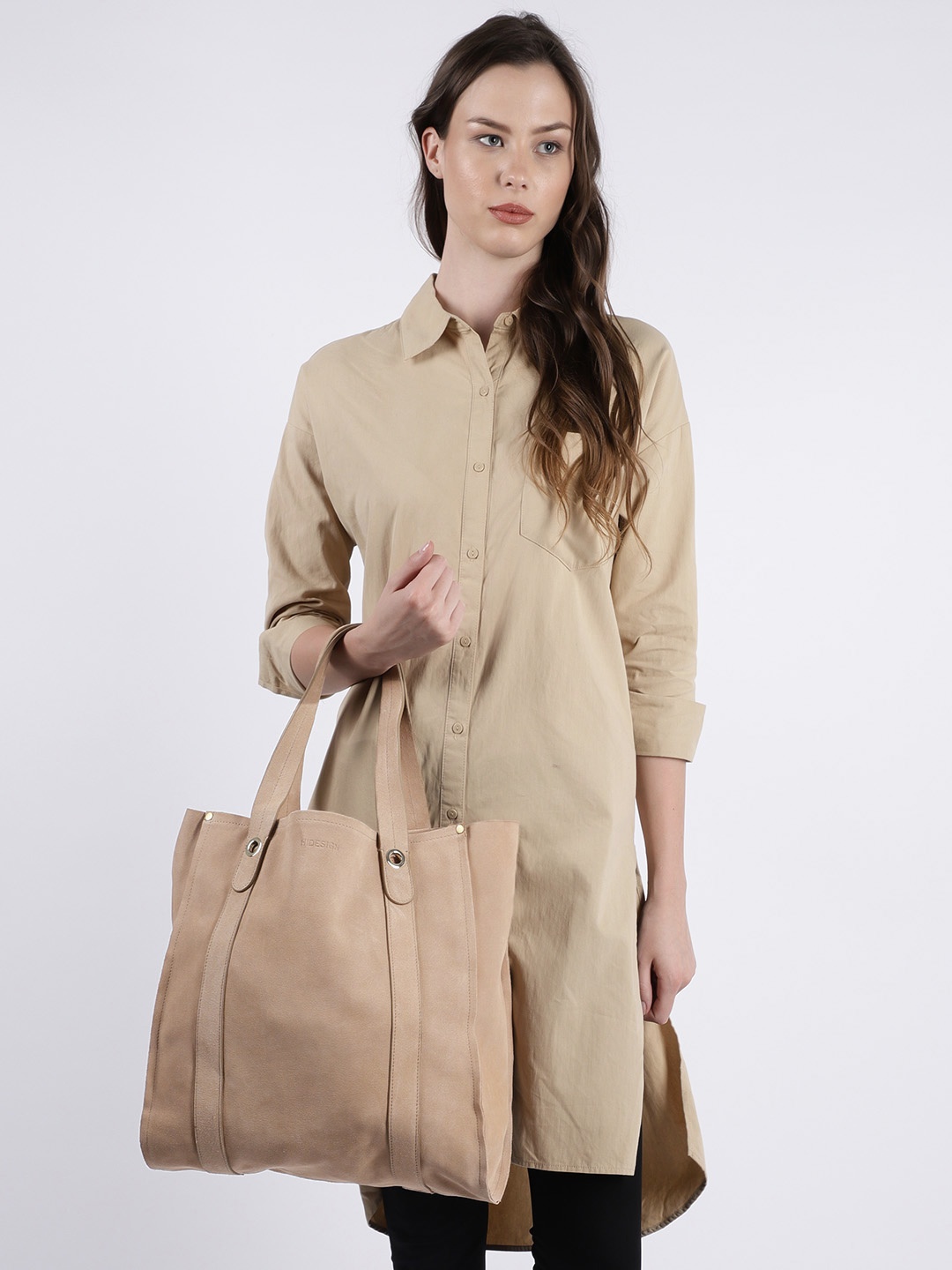 

Hidesign Tan Brown Solid Suede Tote Bag