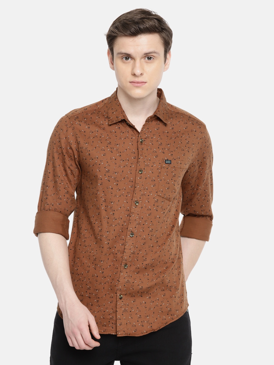 

The Indian Garage Co Men Rust Brown Slim Fit Printed Casual Shirt