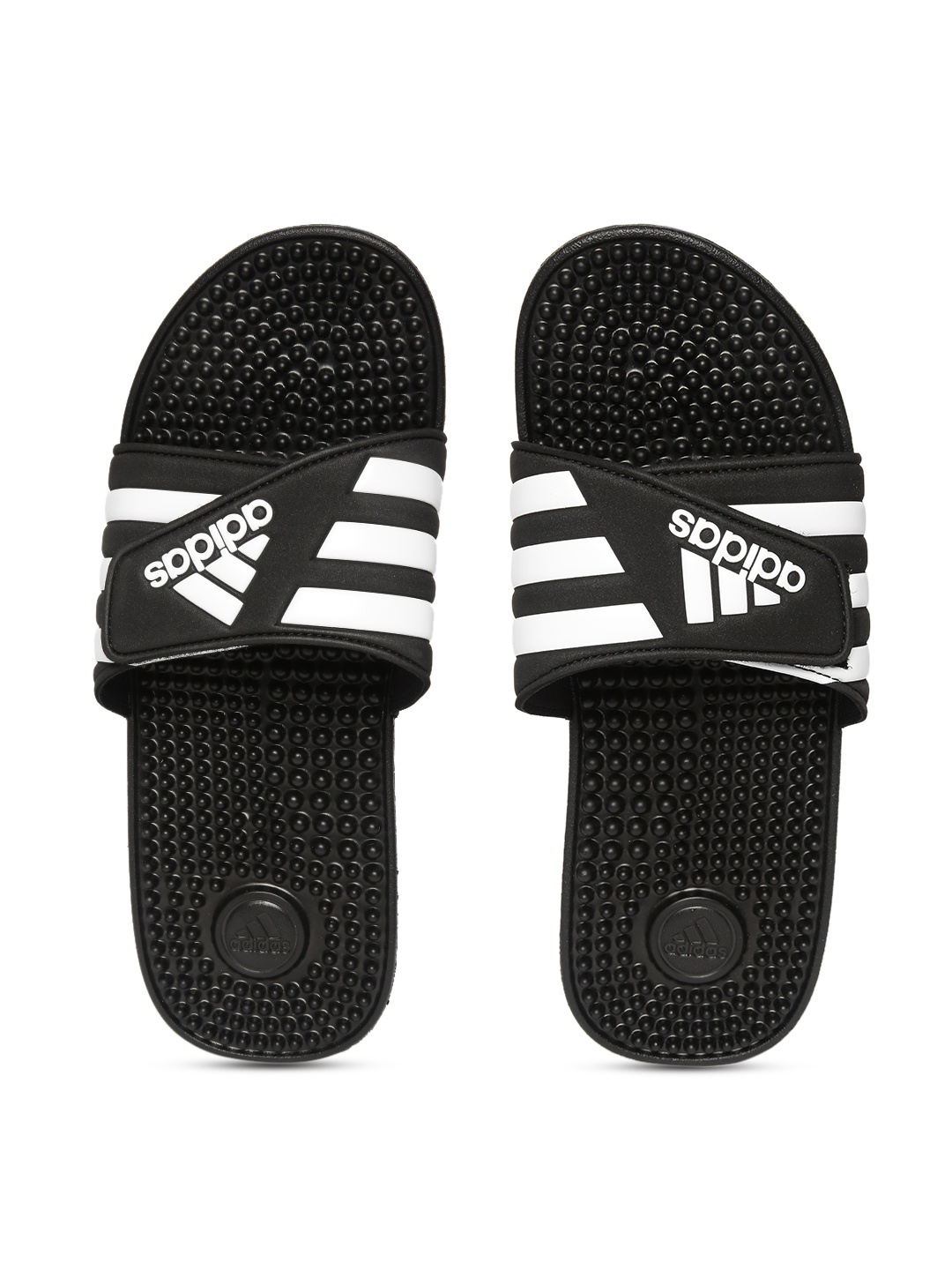 

ADIDAS Unisex Black & White ADISSAGE Striped Sliders