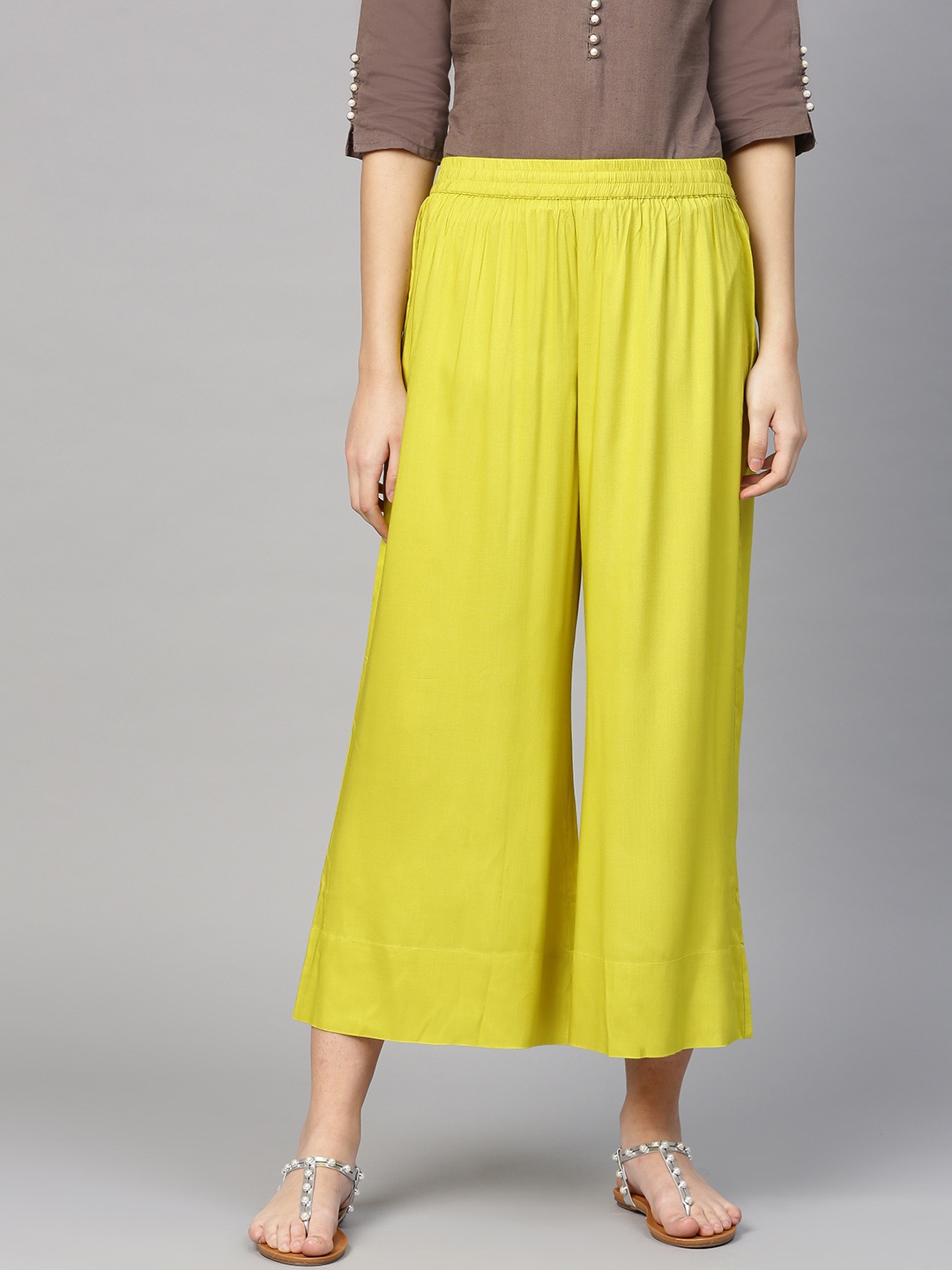 

Varanga Women Lime Green Solid Wide-Leg Palazzo