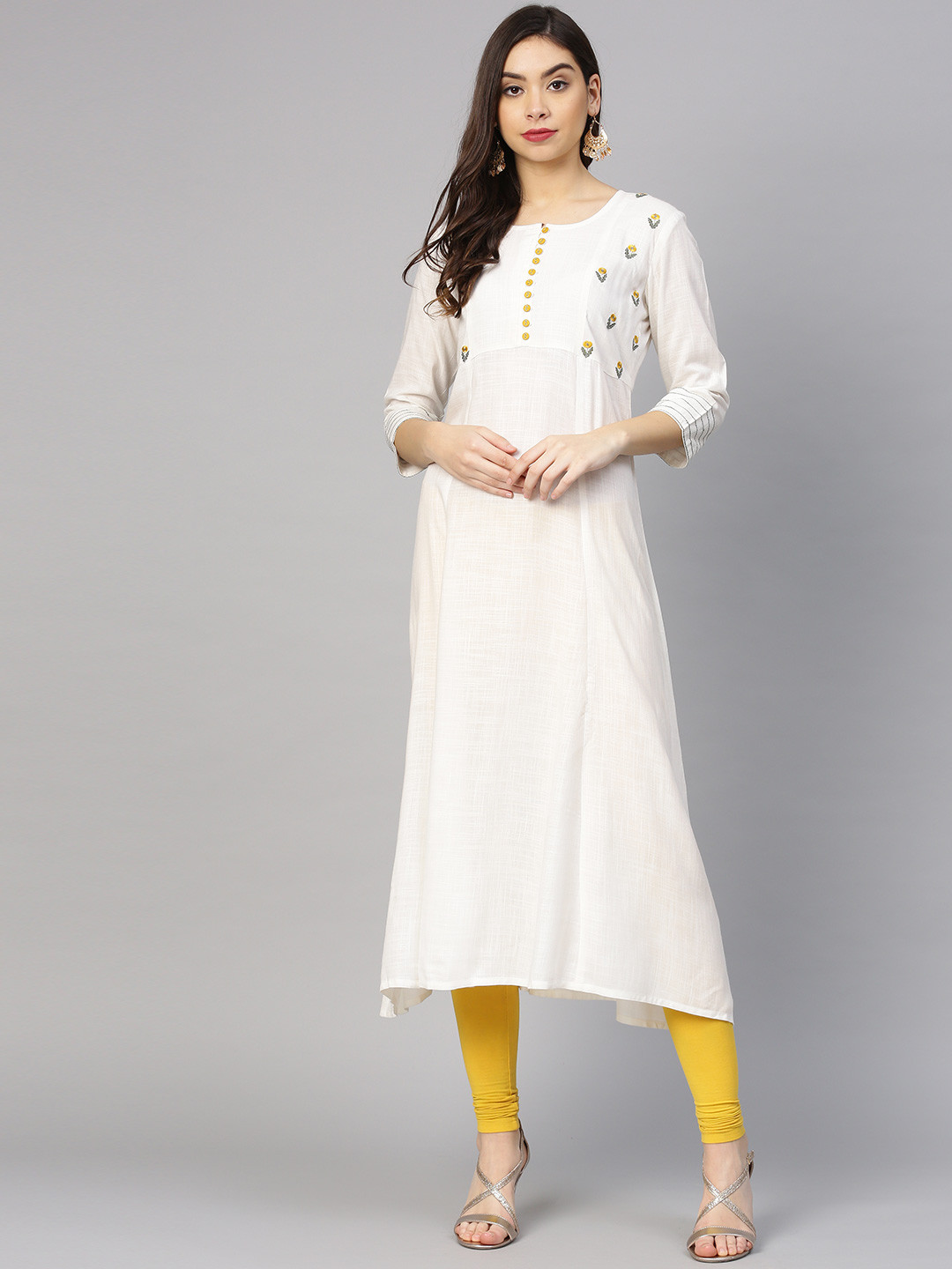 

Varanga Women White Solid A-Line Kurta with Embroidered Detail