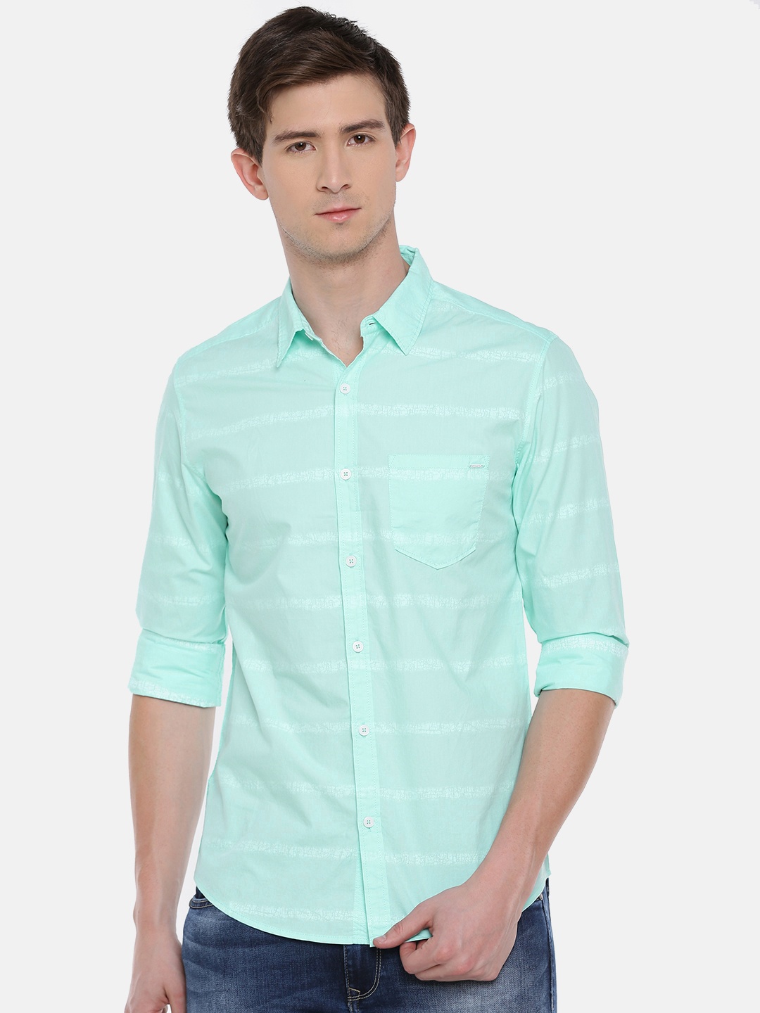 

SPYKAR Men Turquoise Blue Slim Fit Striped Casual Shirt