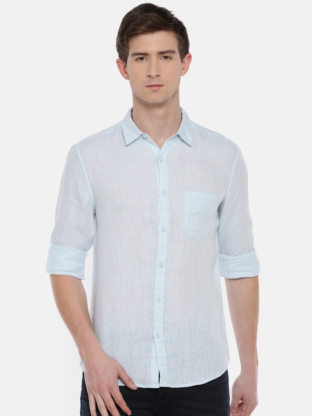 

SPYKAR Men Blue Slim Fit Solid Linen Casual Shirt