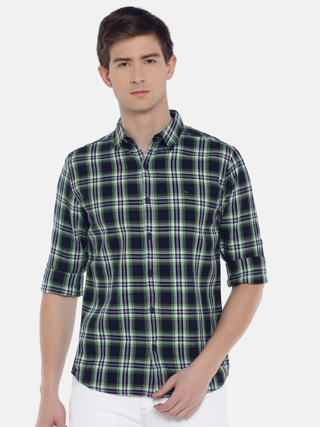 

SPYKAR Men Green & Navy Blue Slim Fit Checked Casual Shirt