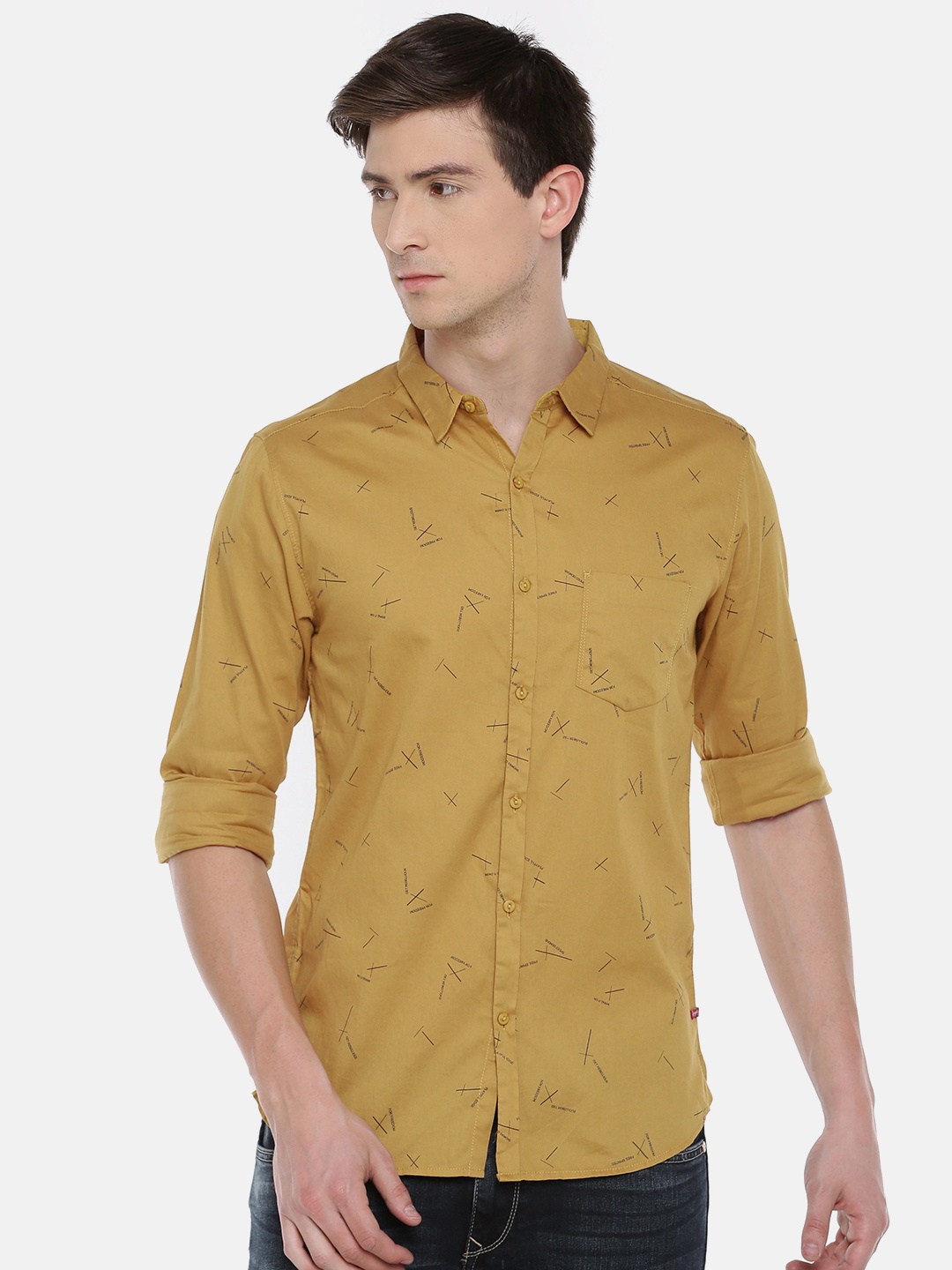 

SPYKAR Men Mustard Yellow Slim Fit Printed Casual Shirt