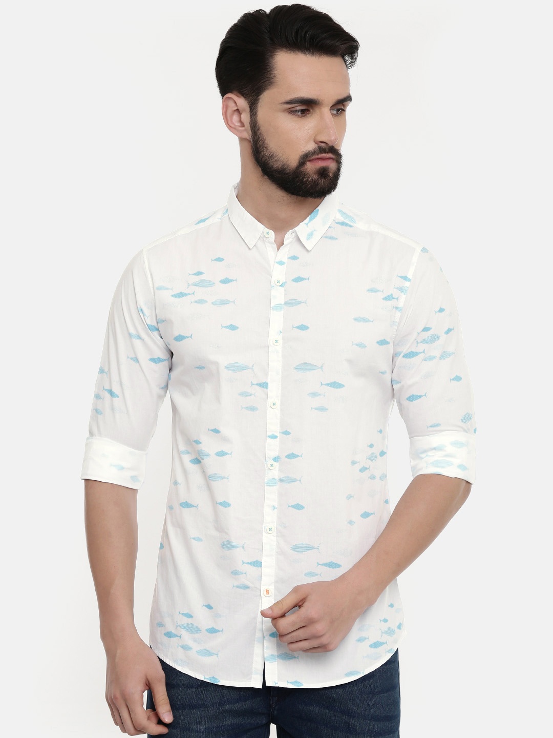 

SPYKAR Men White Slim Fit Printed Casual Shirt