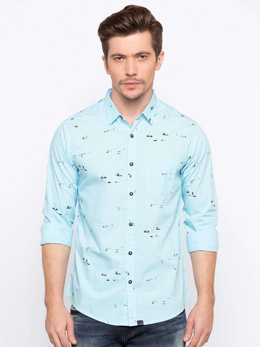 

SPYKAR Men Blue Slim Fit Printed Casual Shirt