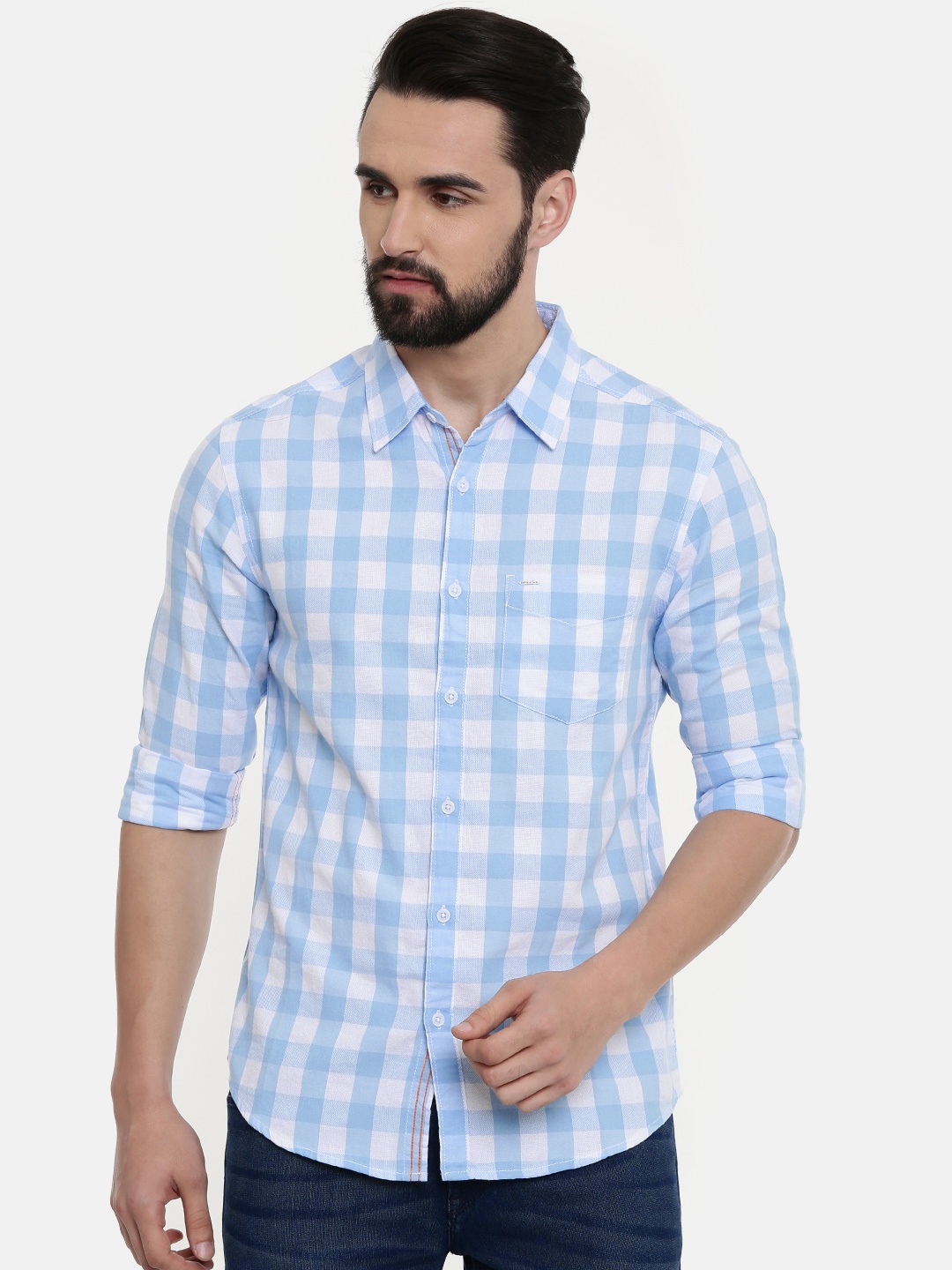 

SPYKAR Men Blue & White Slim Fit Checked Casual Shirt