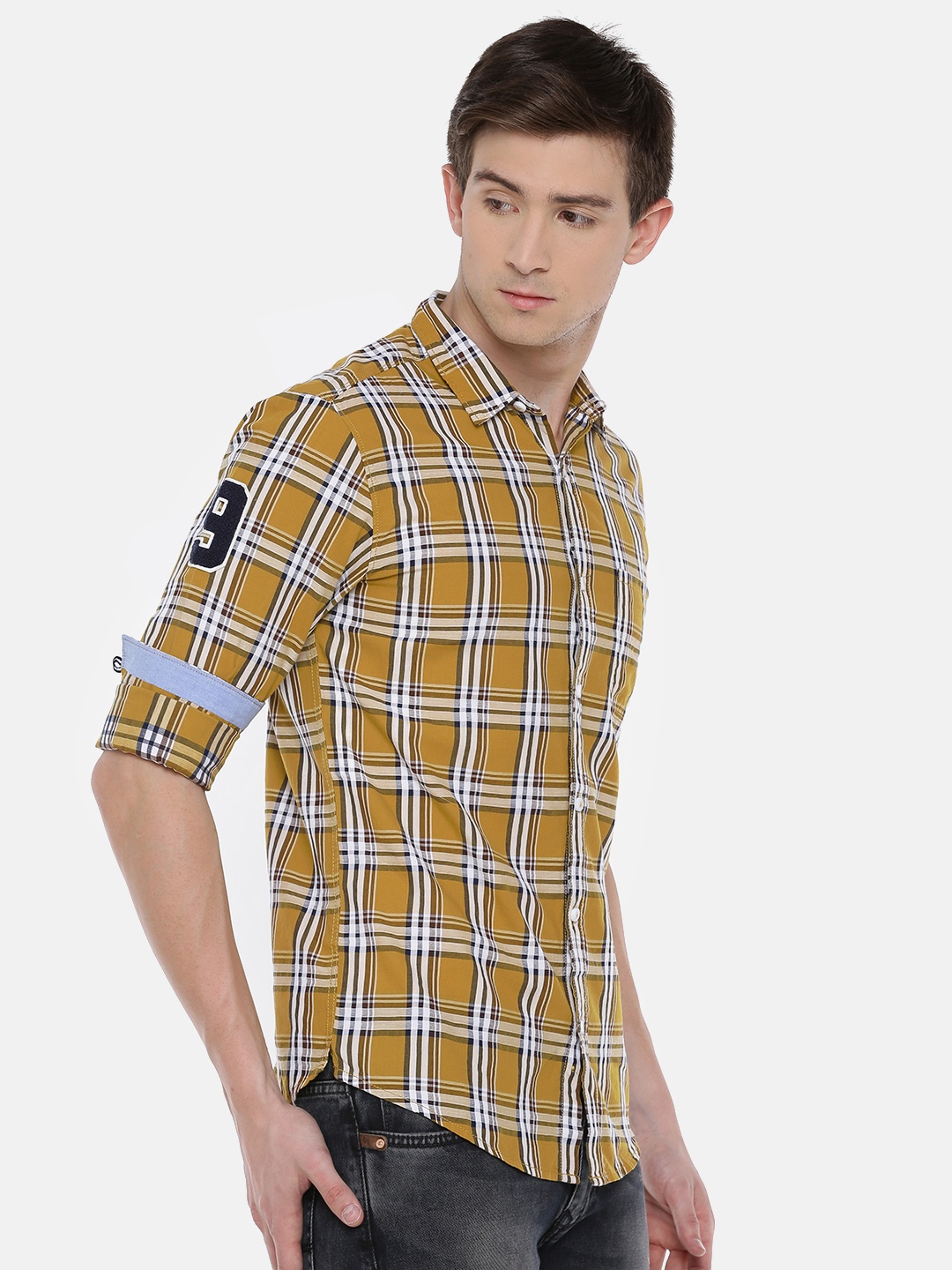 

SPYKAR Men Mustard Yellow & White Regular Fit Checked Casual Shirt