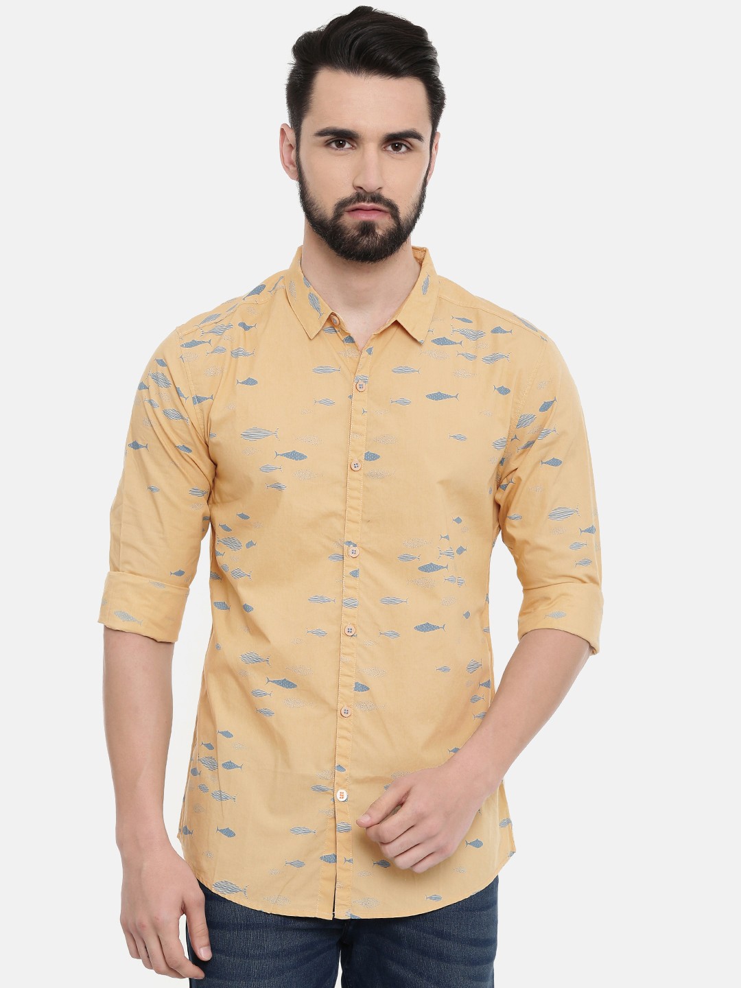 

SPYKAR Men Beige Slim Fit Printed Casual Shirt