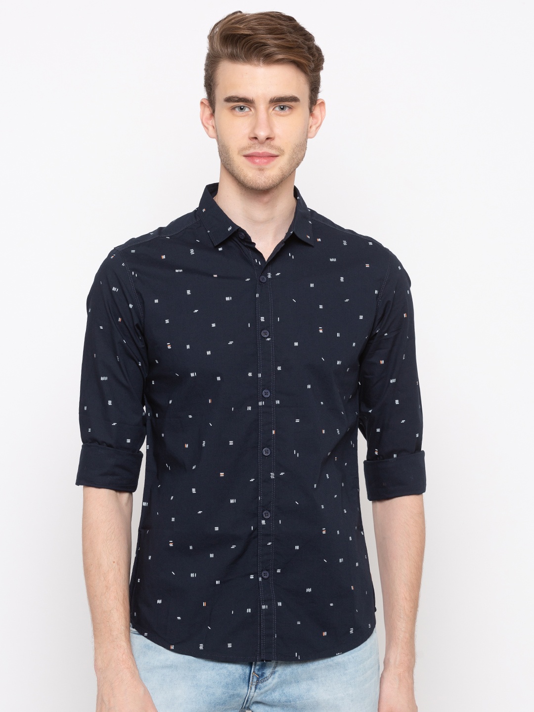 

SPYKAR Men Navy Blue Slim Fit Printed Casual Shirt
