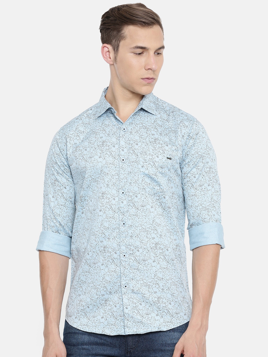 

SPYKAR Men Blue & Black Regular Fit Printed Casual Shirt
