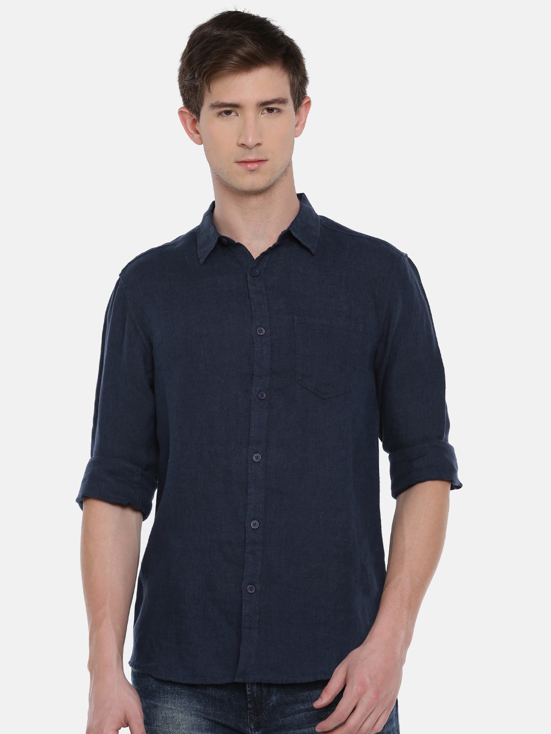 

SPYKAR Men Navy Blue Slim Fit Solid Casual Linen Shirt