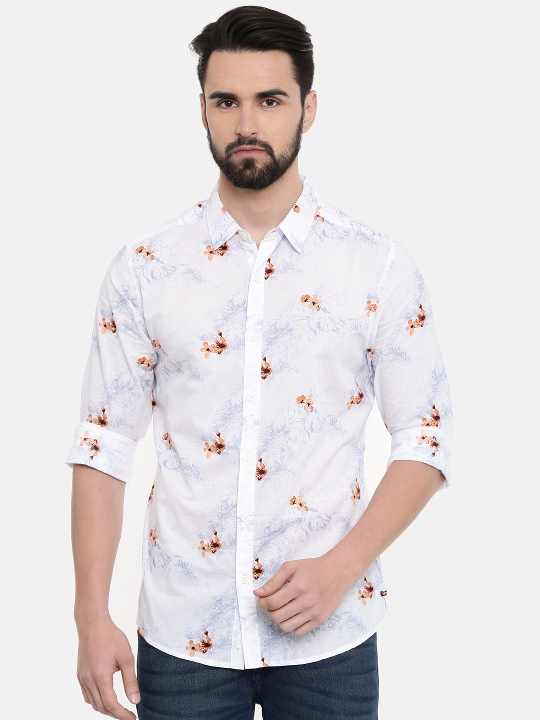 

SPYKAR Men White & Blue Regular Fit Printed Casual Shirt