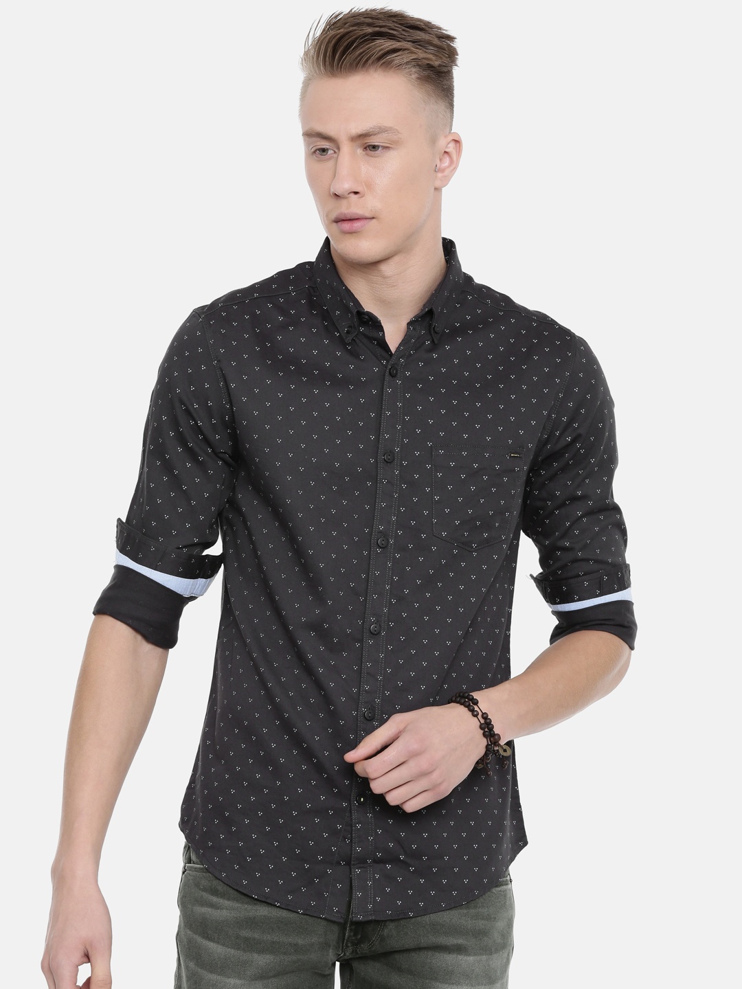 

SPYKAR Men Charcoal Grey Slim Fit Printed Casual Shirt