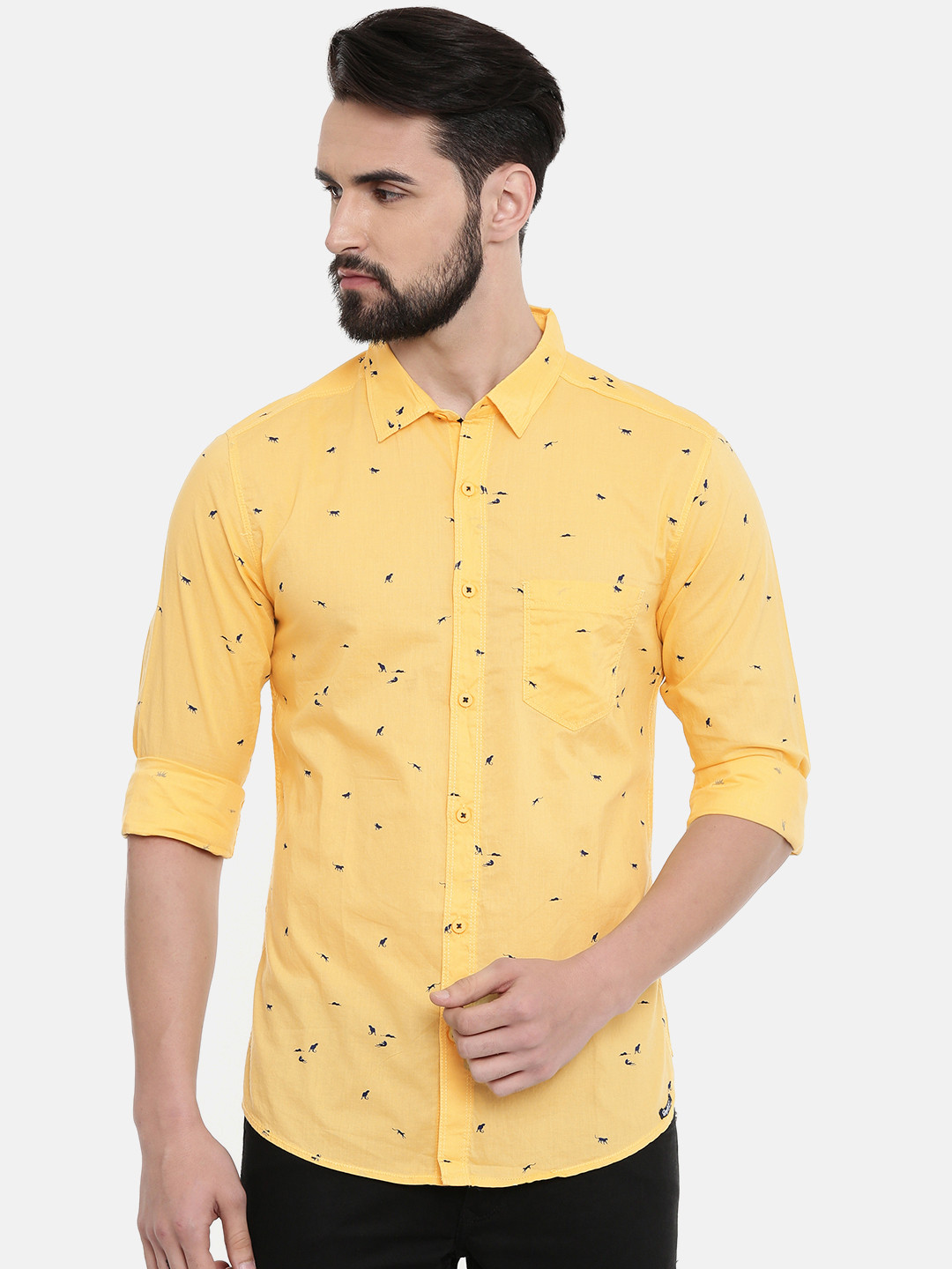 

SPYKAR Men Yellow Slim Fit Printed Casual Shirt