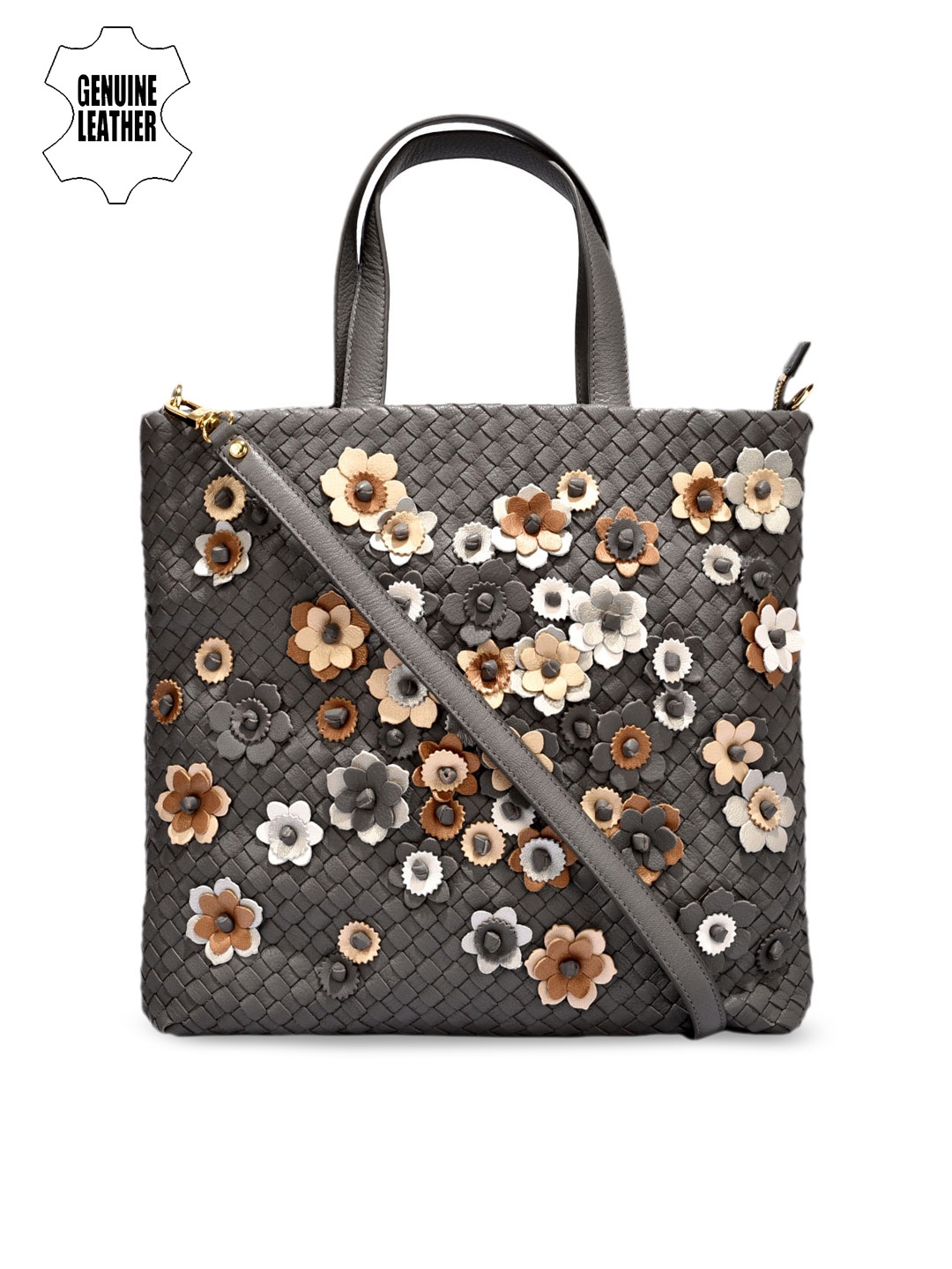 

Eske Charcoal Grey Embellished Leather Handheld Bag