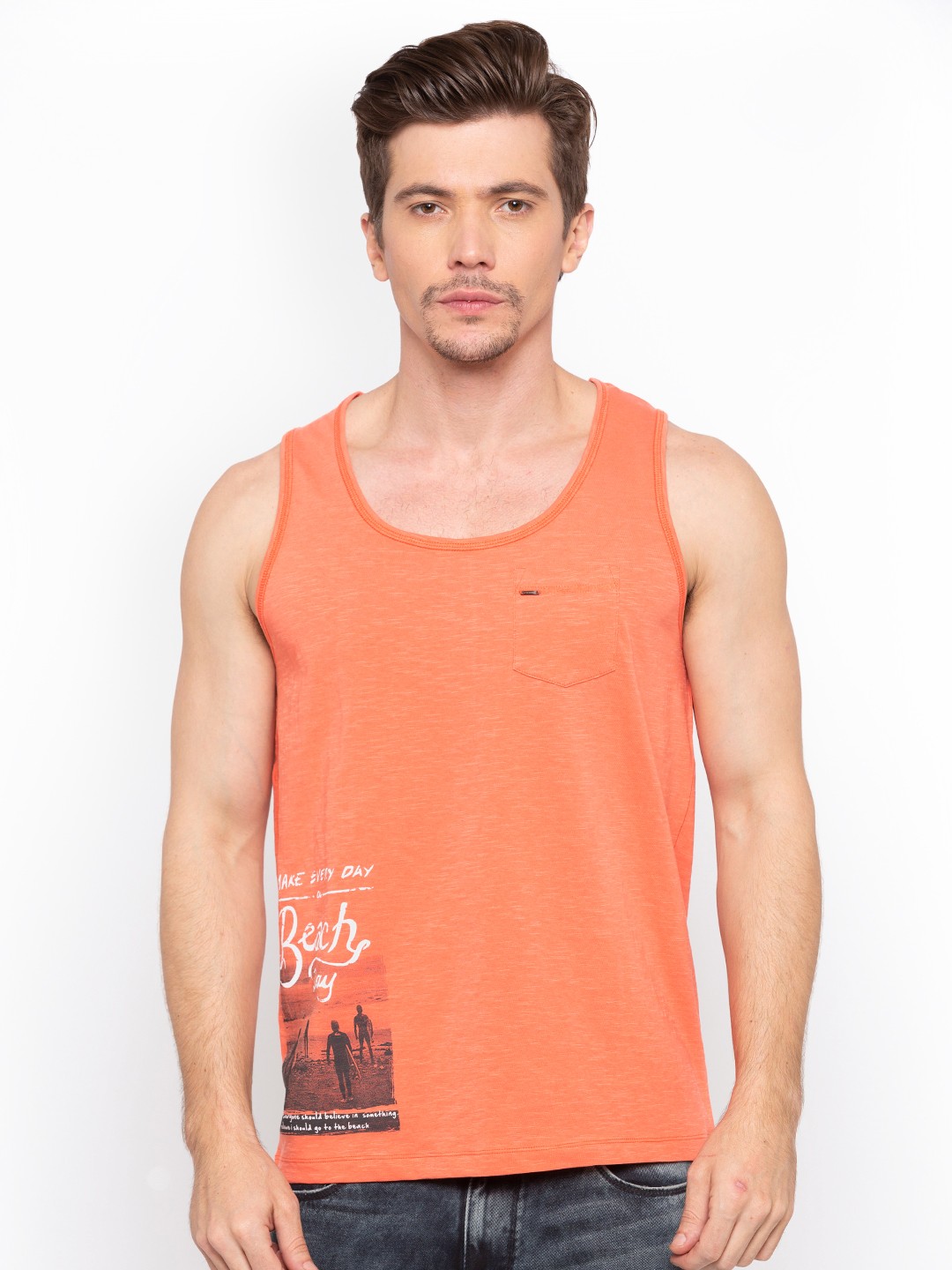 

SPYKAR Men Cream-Coloured Printed Scoop Neck T-shirt