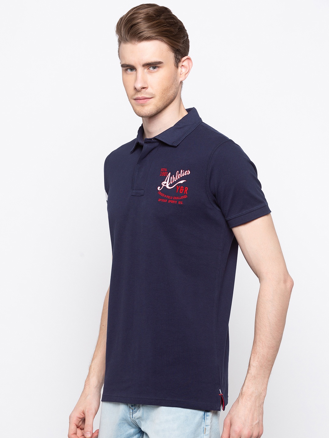 

SPYKAR Men Navy Blue Solid Slim Fit Polo Collar T-shirt