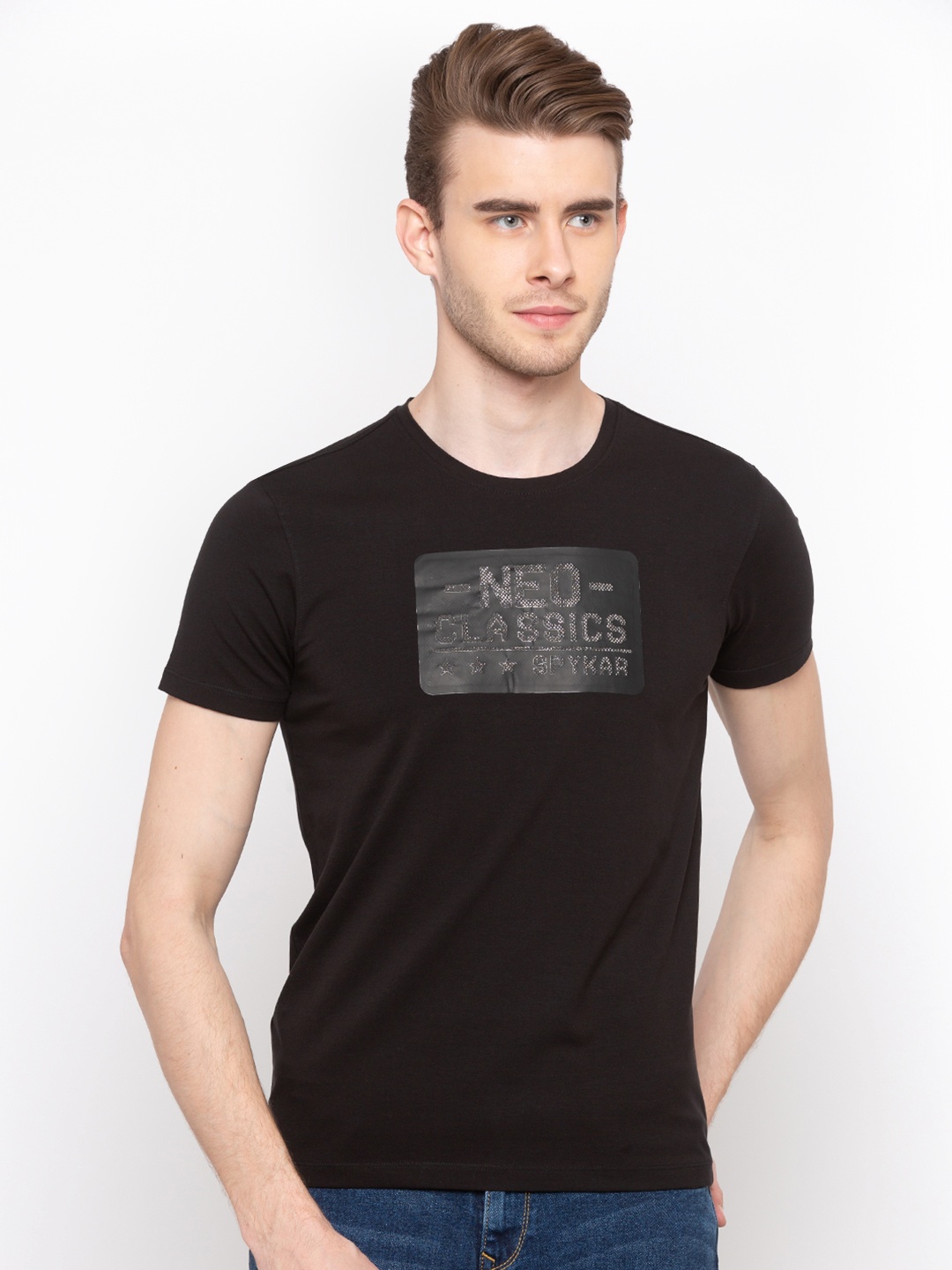 

SPYKAR Men Black Solid Round Neck T-shirt