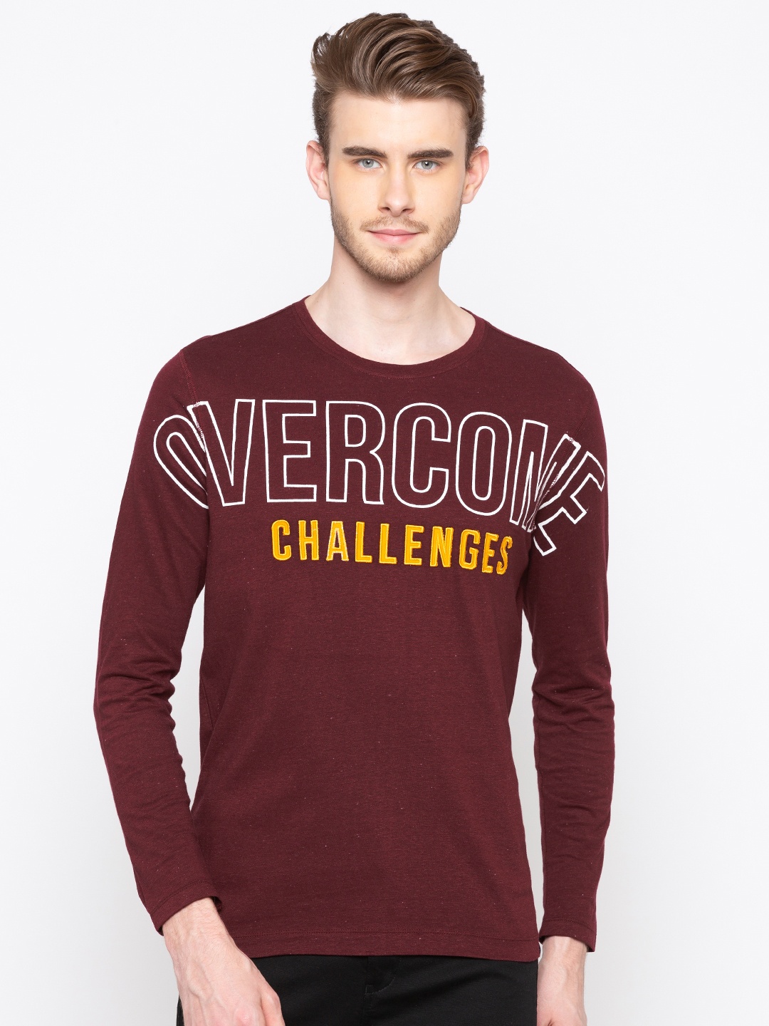 

SPYKAR Men Maroon Printed Slim Fit Round Neck T-shirt