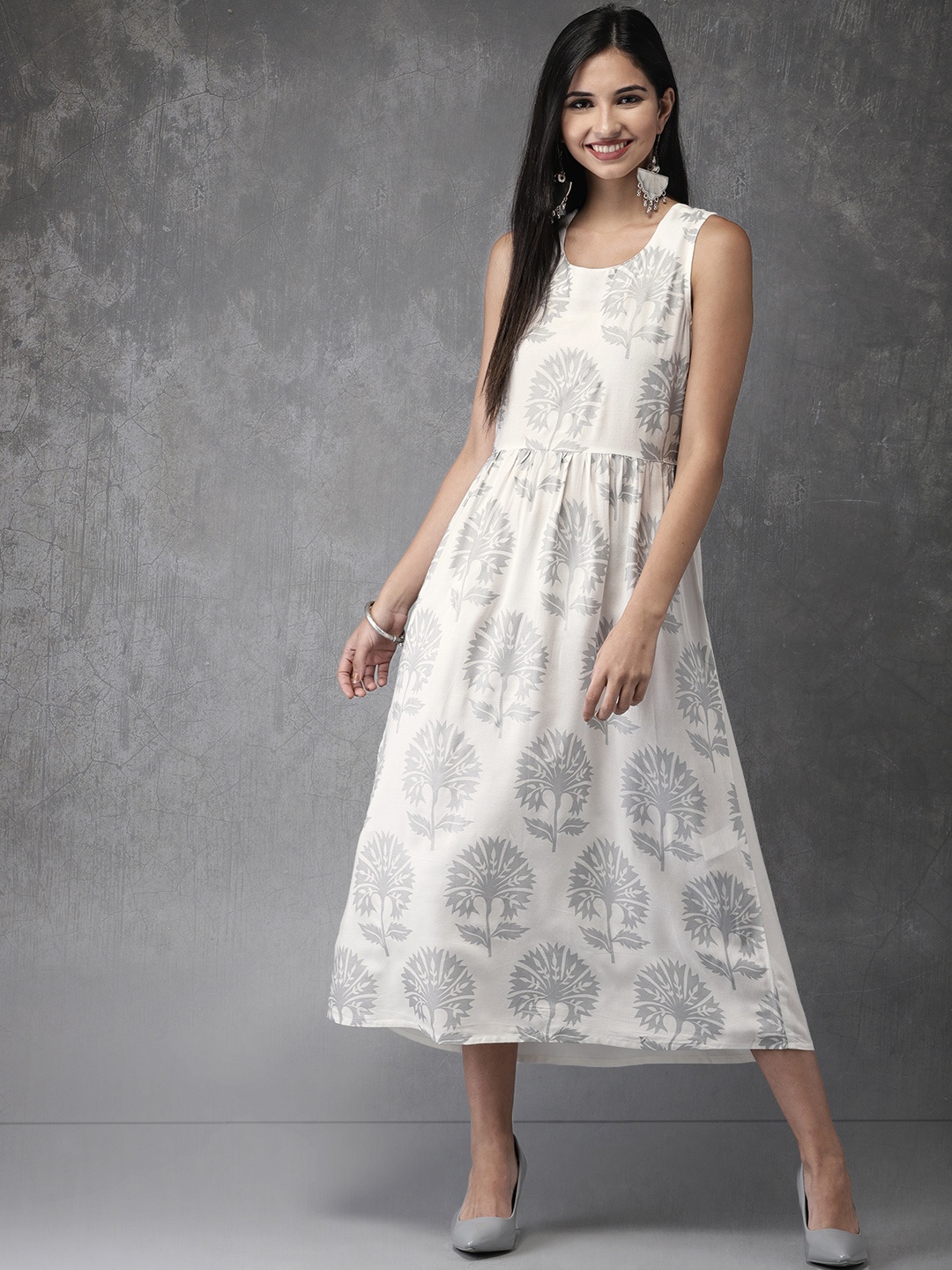 

Anouk Women Off-White Printed Empire Dress