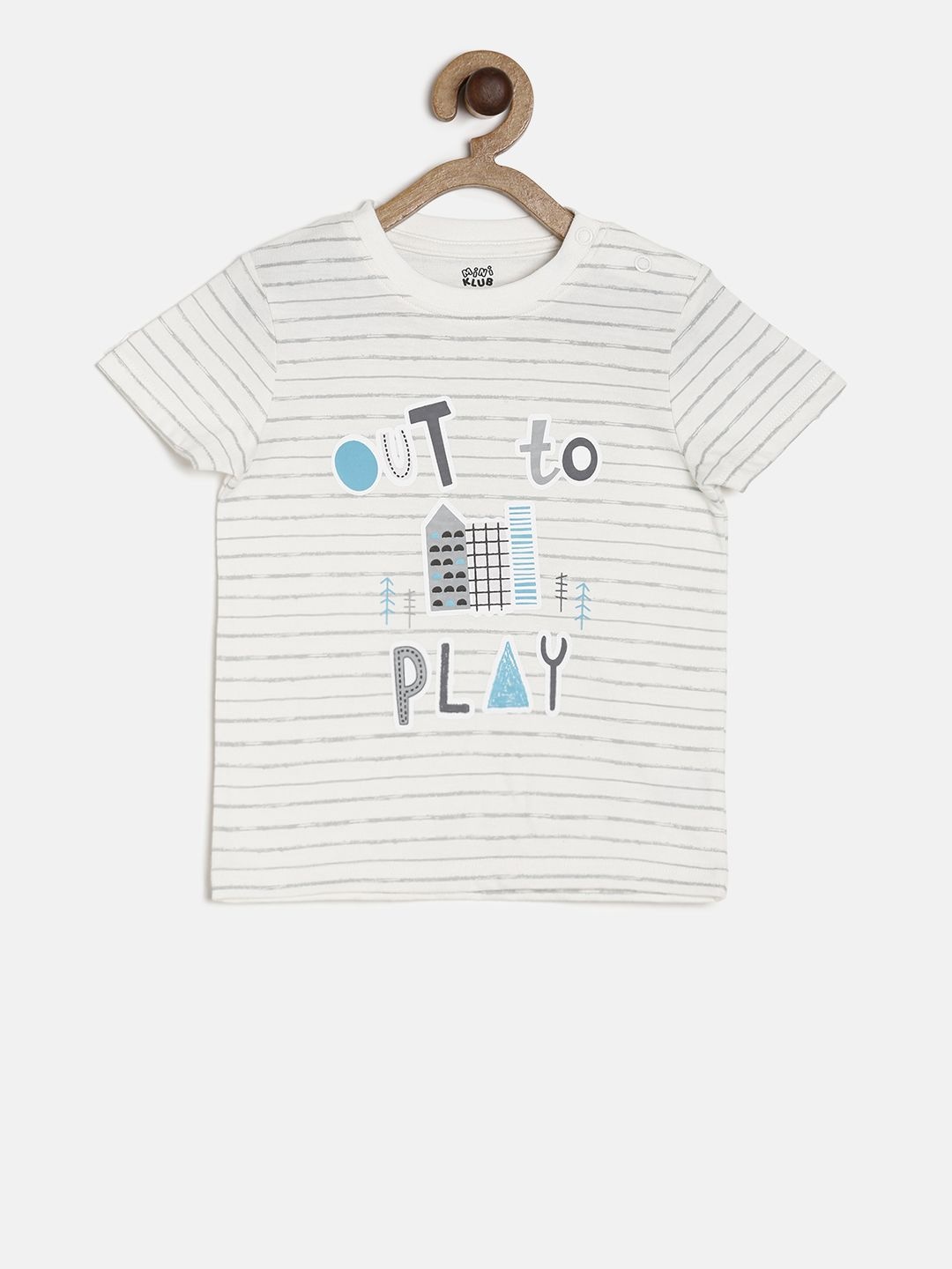 

MINI KLUB Boys Off-White Striped Round Neck Pure Cotton T-shirt