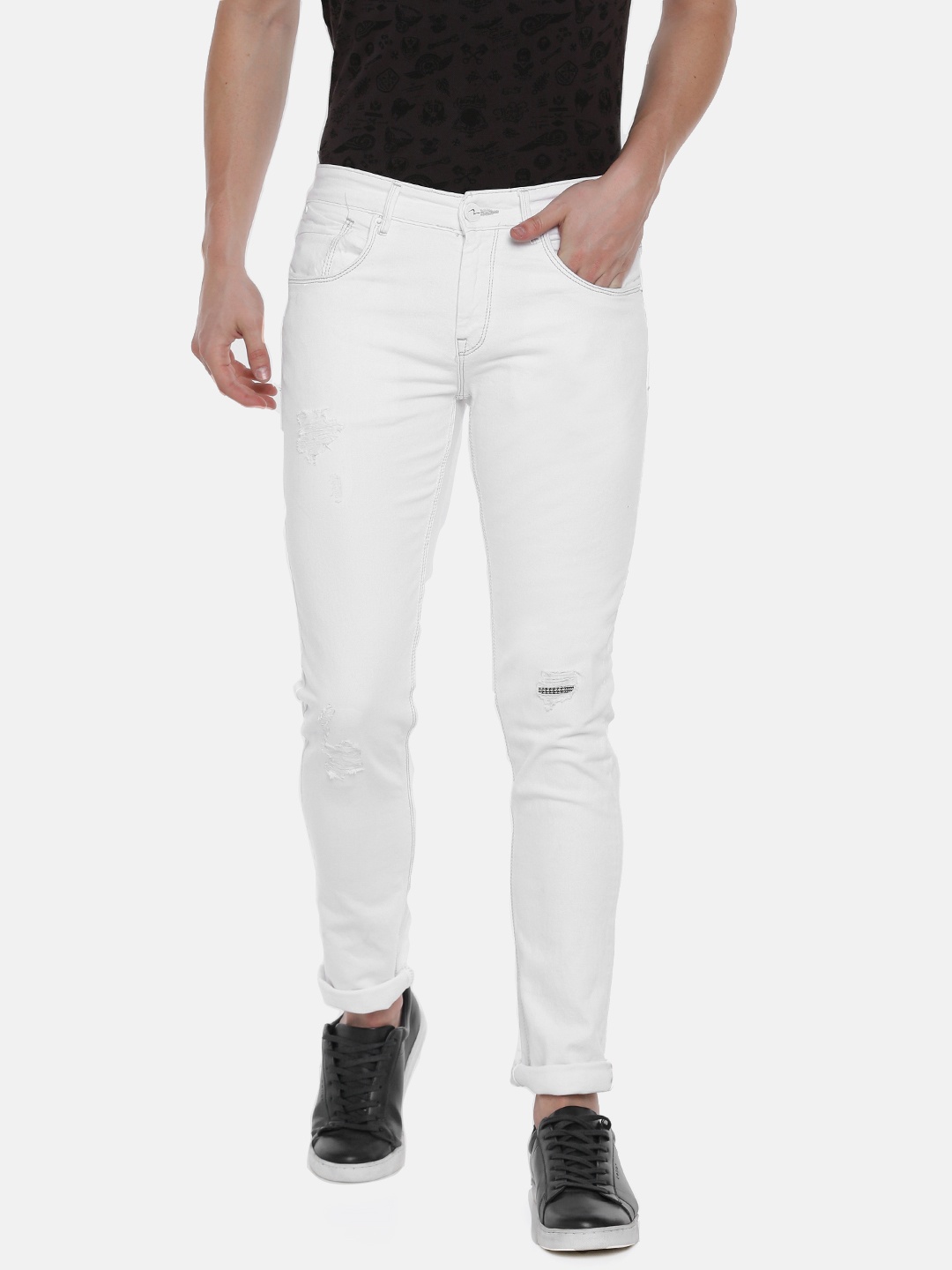 

SPYKAR Men White Skinny Fit Low-Rise Low Distress Stretchable Jeans