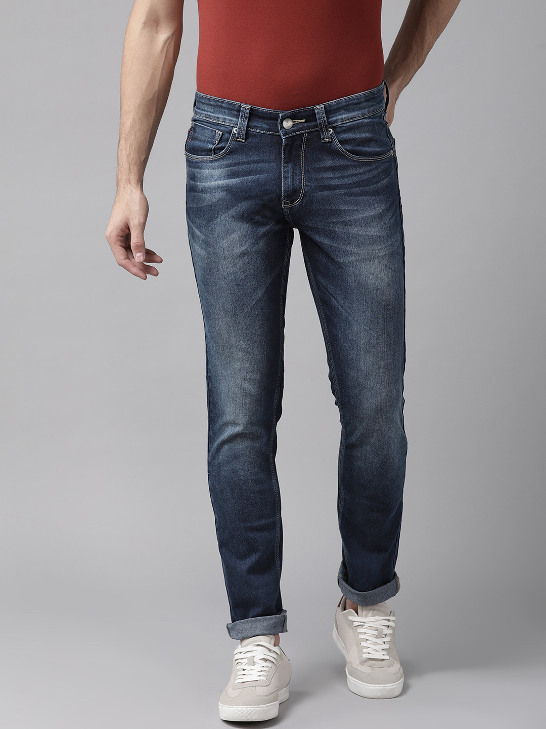 

SPYKAR Men Navy Blue Skinny Fit Low-Rise Clean Look Stretchable Jeans